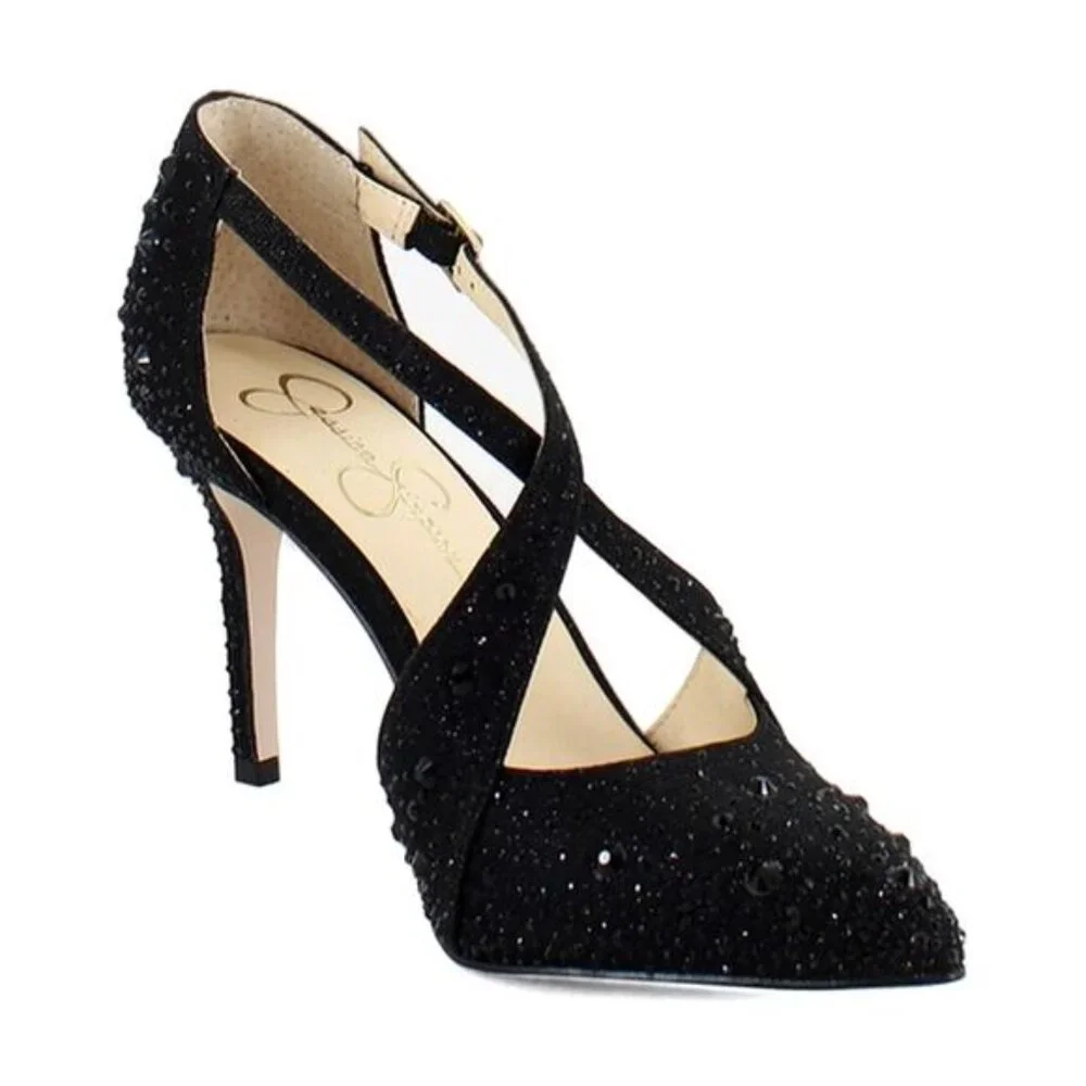 JESSICA SIMPSON Women's ACCILE Black Rhinestone Sparkle Stiletto Heels 8.5 NEW